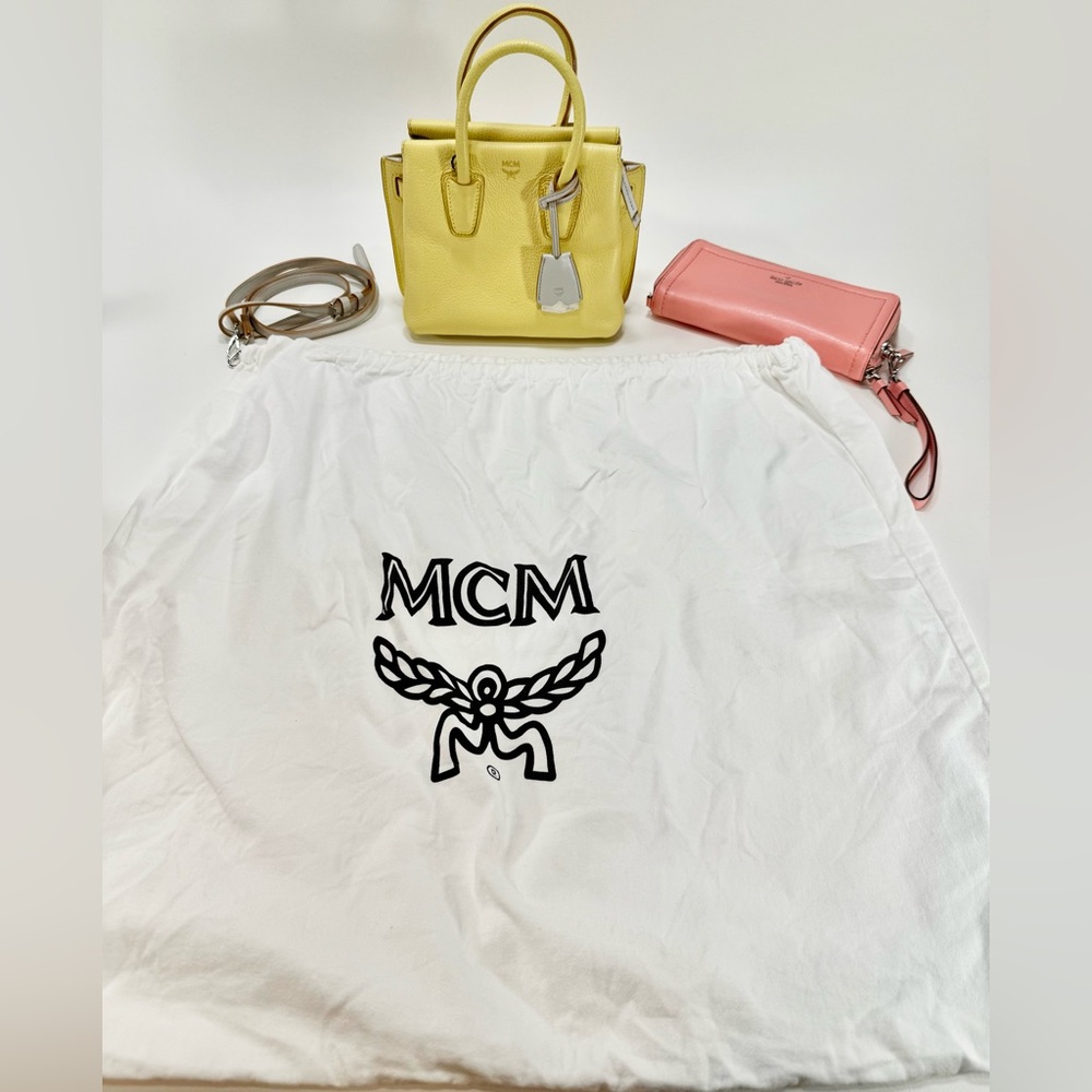 MCM Grained Calfskin Mini Milla Tote Custard Yellow w/ Dust bag & Kate Spade